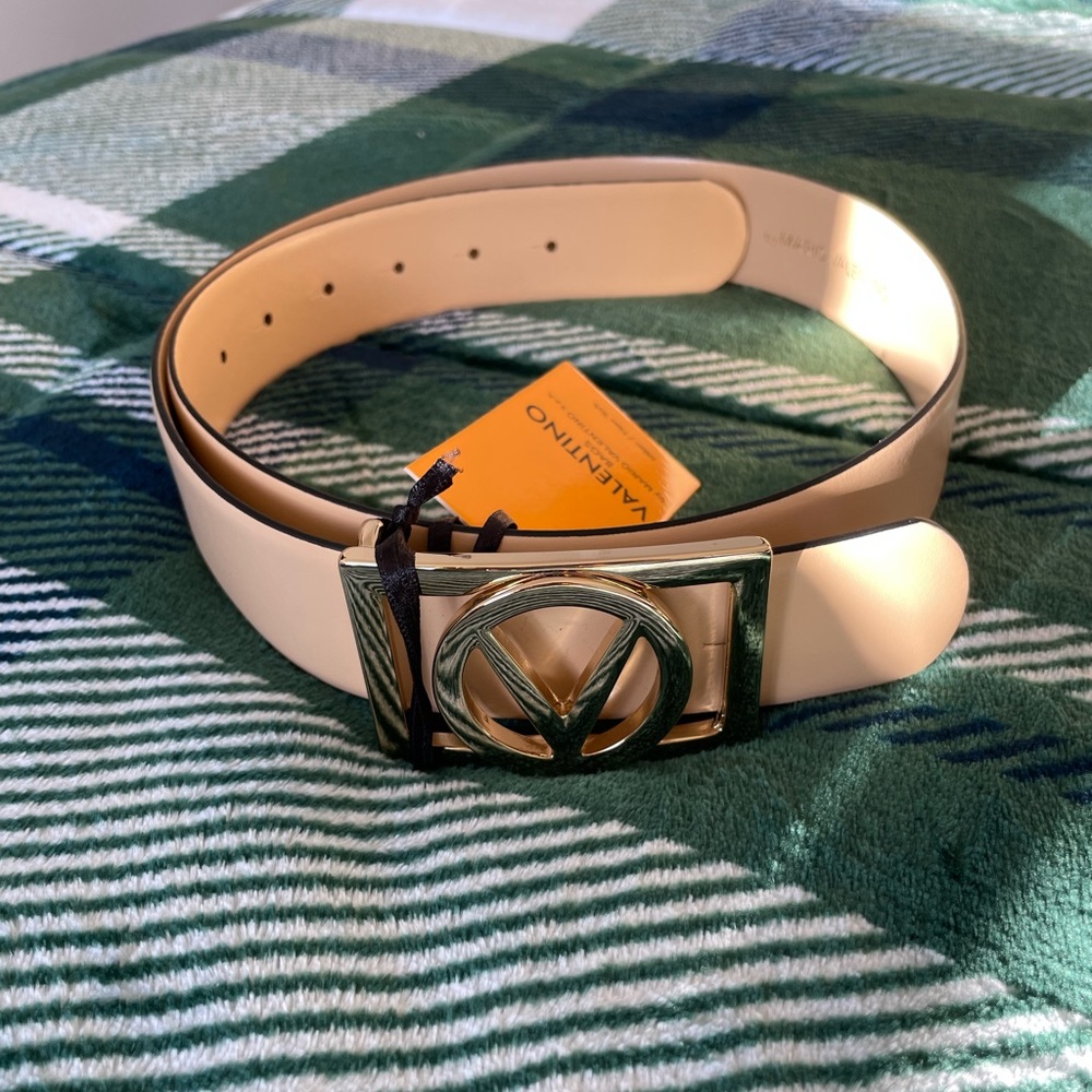 Valentino Cream Belt with Gold Buckle